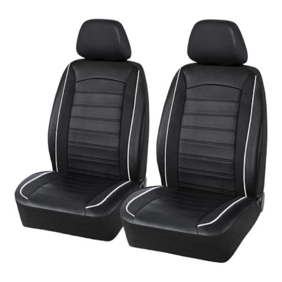 ProElite Black Low Back Faux Leather Seat Cover Set 2 Piece - Picture 1 of 10